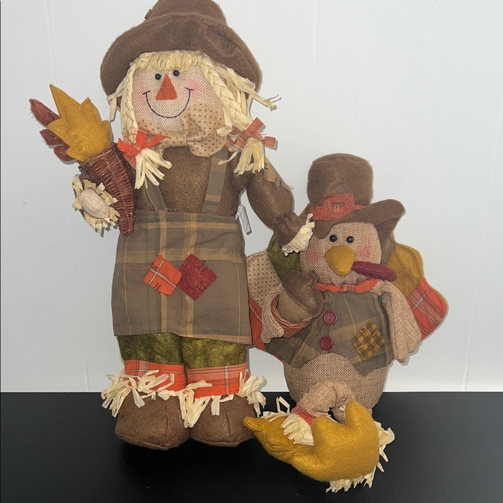 Festive Scarecrow and Turkey Decor Set